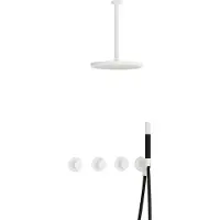 Hotbath Cobber IBS70 inbouw regendoucheset met staafhanddouche aan houder en 30cm ronde hoofddouche aan 30cm plafondarm mat wit