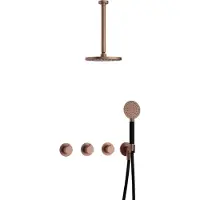 Hotbath Cobber IBS70 inbouw regendoucheset met ronde handdouche aan houder en 20cm ronde hoofddouche aan 30cm plafondarm geborsteld koper PVD