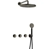 Hotbath Cobber IBS70 inbouw regendoucheset met ronde handdouche aan houder en 30cm ronde hoofddouche aan 40cm wandarm verouderd ijzer