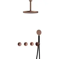 Hotbath Cobber IBS70 inbouwdouche met ronde handdouche, 15cm plafondbuis en 30cm hoofddouche geborsteld koper PVD