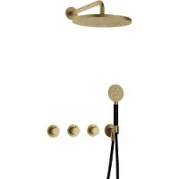 Hotbath Cobber IBS70 inbouw regendoucheset met ronde handdouche aan houder en 30cm ronde hoofddouche aan 40cm wandarm geborsteld messing