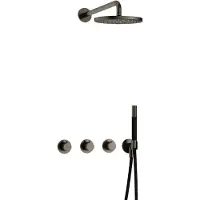 Hotbath Cobber IBS70 inbouw regendoucheset met staafhanddouche aan houder en 20cm ronde hoofddouche aan 40cm wandarm verouderd ijzer