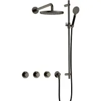 Hotbath Cobber IBS70 inbouw regendoucheset met ronde handdouche aan glijstang en 20cm ronde hoofddouche aan 40cm wandarm verouderd ijzer