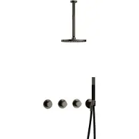 Hotbath Cobber IBS70 inbouw regendoucheset met staafhanddouche aan houder en 20cm ronde hoofddouche aan 30cm plafondarm verouderd ijzer