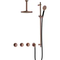 Hotbath Cobber IBS70 inbouwdouche met ronde handdouche, 15cm plafondbuis en glijstang geborsteld koper PVD