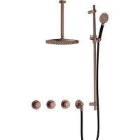 Hotbath Cobber IBS70 inbouwdouche met ronde handdouche, 30cm plafondbuis, 30cm hoofddouche en glijstang geborsteld koper PVD
