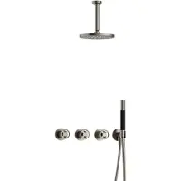 Hotbath Cobber @Work IBSW70 inbouw regendoucheset met staafhanddouche aan houder en 20cm ronde hoofddouche aan 15cm plafondarm geborsteld nikkel