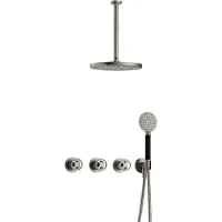 Hotbath Cobber@Work IBSW70 inbouwdouche met ronde handdouche, 30cm plafondbuis en 30cm hoofddouche nikkel geborsteld