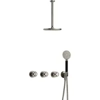 Hotbath Cobber@Work IBSW70 inbouwdouche met ronde handdouche en 30cm plafondbuis nikkel geborsteld