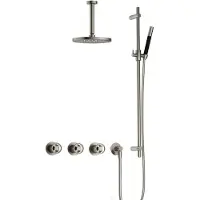 Hotbath Cobber @Work IBSW70 inbouw regendoucheset met staafhanddouche aan glijstang en 20cm ronde hoofddouche aan 15cm plafondarm geborsteld nikkel