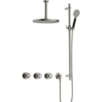 Hotbath Cobber@Work IBSW70 inbouwdouche met ronde handdouche, 15cm plafondbuis, 30cm hoofddouche en glijstang nikkel geborsteld