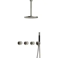 Hotbath Cobber @Work IBSW70 inbouw regendoucheset met staafhanddouche aan houder en 30cm ronde hoofddouche aan 30cm plafondarm geborsteld nikkel