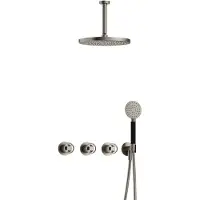 Hotbath Cobber @Work IBSW70 inbouw regendoucheset met ronde handdouche aan houder en 30cm ronde hoofddouche aan 15cm plafondarm geborsteld nikkel