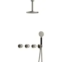 Hotbath Cobber@Work IBSW70 inbouwdouche met ronde handdouche en 15cm plafondbuis nikkel geborsteld