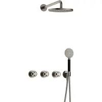 Hotbath Cobber @Work IBSW70 inbouw regendoucheset met ronde handdouche aan houder en 20cm ronde hoofddouche aan 40cm wandarm geborsteld nikkel