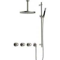 Hotbath Cobber @Work IBSW70 inbouw regendoucheset met staafhanddouche aan glijstang en 30cm ronde hoofddouche aan 15cm plafondarm geborsteld nikkel