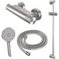 Brauer Brushed Carving opbouw douche thermostaatkraan SET 02 met glijstang en 3-standen handdouche en doucheslang RVS geborsteld PVD