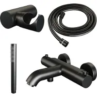 Brauer Opbouwset bad- en douchekraan black edition thermostatisch met wandhouder mat zwart