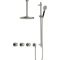 Hotbath Cobber @Work IBSW70 inbouw regendoucheset met ronde handdouche aan glijstang en 30cm ronde hoofddouche aan 30cm plafondarm geborsteld nikkel