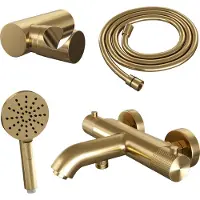 Brauer Gold Carving thermostatische badkraan goud geborsteld PVD set 4
