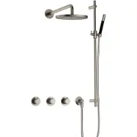Hotbath Cobber X IBSX70 inbouw regendoucheset met staafhanddouche aan glijstang en 20cm ronde hoofddouche aan 40cm wandarm geborsteld nikkel