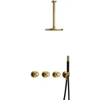Hotbath Cobber @Work IBSW70 inbouw regendoucheset met staafhanddouche aan houder en 20cm ronde hoofddouche aan 30cm plafondarm geborsteld messing PVD
