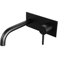 Brauer Black Carving inbouw wastafelmengkraan met gebogen uitloop en afdekplaat model A1 mat zwart