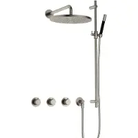 Hotbath Cobber X IBSX70 inbouw regendoucheset met staafhanddouche aan glijstang en 30cm ronde hoofddouche aan 40cm wandarm geborsteld nikkel