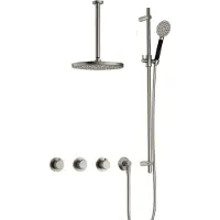 Hotbath Cobber X IBSX70 inbouw regendoucheset met ronde handdouche aan glijstang en 20cm ronde hoofddouche aan 30cm plafondarm geborsteld nikkel