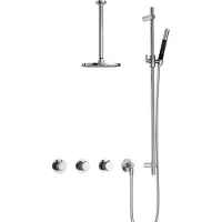 Hotbath Cobber X IBSX70 inbouw regendoucheset met staafhanddouche aan glijstang en 20cm ronde hoofddouche aan 30cm plafondarm chroom