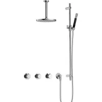 Hotbath Cobber X IBSX70 inbouw regendoucheset met staafhanddouche aan glijstang en 20cm ronde hoofddouche aan 15cm plafondarm chroom