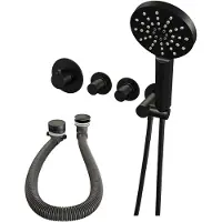 Brauer Black Carving thermostatische inbouw badkraan SET 02 met badvulcombinatie en 3-standen handdouche en doucheslang en wandaansluitbocht mat zwart