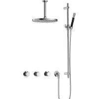 Hotbath Cobber X IBSX70 inbouw regendoucheset met staafhanddouche aan glijstang en 30cm ronde hoofddouche aan 15cm plafondarm chroom