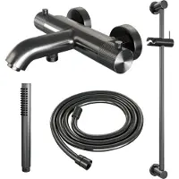 Brauer Opbouwset bad- en douchekraan gunmetal carving thermostatisch met glijstang geborsteld gunmetal