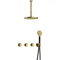 Hotbath Cobber X IBSX70 inbouwdouche met ronde handdouche, 30cm plafondbuis en 30cm hoofddouche geborsteld messing PVD