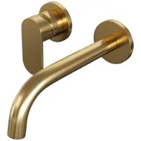 Brauer Gold Edition ColdStart wastafelkraan inbouw gebogen uitloop en rozetten model C2 geborsteld messing PVD