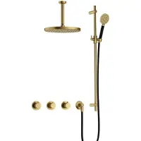 Hotbath Cobber X IBSX70 inbouwdouche met ronde handdouche, 15cm plafondbuis, 30cm hoofddouche en glijstang geborsteld messing PVD