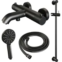 Brauer Opbouwset Bad- en Douchekraan Black Carving Thermostatisch Met Glijstang En Handdouche 3 Standen Mat Zwart