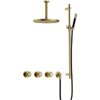 Hotbath Cobber@Work IBSW70 inbouwdouche met 15cm plafondbuis, 30cm hoofddouche en glijstang geborsteld messing PVD