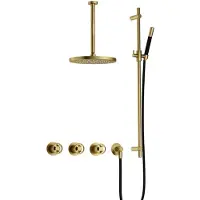 Hotbath Cobber@Work IBSW70 inbouwdouche met 30cm plafondbuis, 30cm hoofddouche en glijstang geborsteld messing PVD