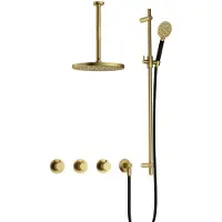 Hotbath Cobber X IBSX70 inbouwdouche met ronde handdouche, 30cm plafondbuis en glijstang geborsteld messing PVD