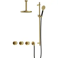 Hotbath Cobber @Work IBSW70 inbouw regendoucheset met ronde handdouche aan glijstang en 20cm ronde hoofddouche aan 15cm plafondarm geborsteld messing