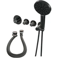 Brauer Gunmetal Edition thermostatische inbouw badkraan SET 02 met badvulcombinatie en 3-standen handdouche en doucheslang en wandaansluitbocht gunmetal geborsteld PVD