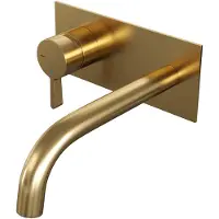 Brauer Inbouw wastafelmengkraan gold edition coldstart halfronde hendel gebogen uitloop geborsteld goud pvd met afdekplaat