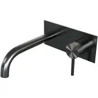 Brauer Inbouw Wastafelmengkraan Gunmetal Carving Coldstart Gebogen Uitloop Ronde Hendel Rechts Geborsteld Gunmetal Met Afdekplaat