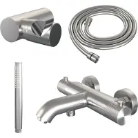 Brauer Brushed Carving thermostatische badkraan RVS geborsteld PVD set 3