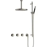 Hotbath Cobber IBS70 inbouwdouche met 15cm plafondbuis, 30cm hoofddouche en glijstang geborsteld nikkel