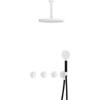 Hotbath Cobber IBS70 inbouw regendoucheset met ronde handdouche aan houder en 30cm ronde hoofddouche aan 15cm plafondarm mat wit