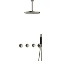 Hotbath Cobber IBS70 inbouwdouche met 15cm plafondbuis en 30cm hoofddouche geborsteld nikkel