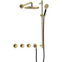 Hotbath Cobber IBS70 inbouwdouche met ronde handdouche, 30cm hoofddouche en glijstang messing geborsteld